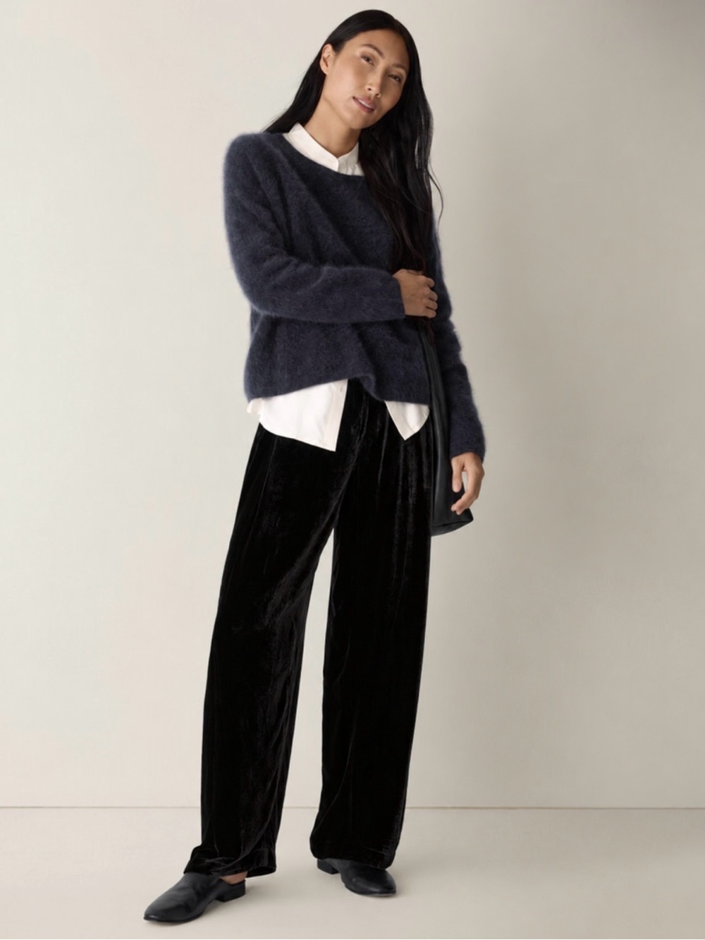 Eileen Fisher Black Silk Rayon Velvet Pull-On Pants Pockets 1X plus